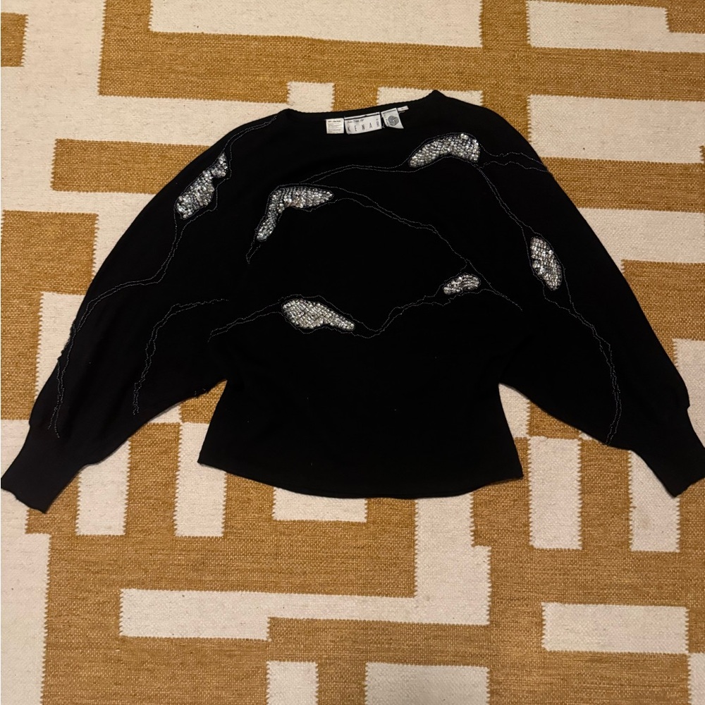 Kenar Black Sweater with Sparkling Silver Details